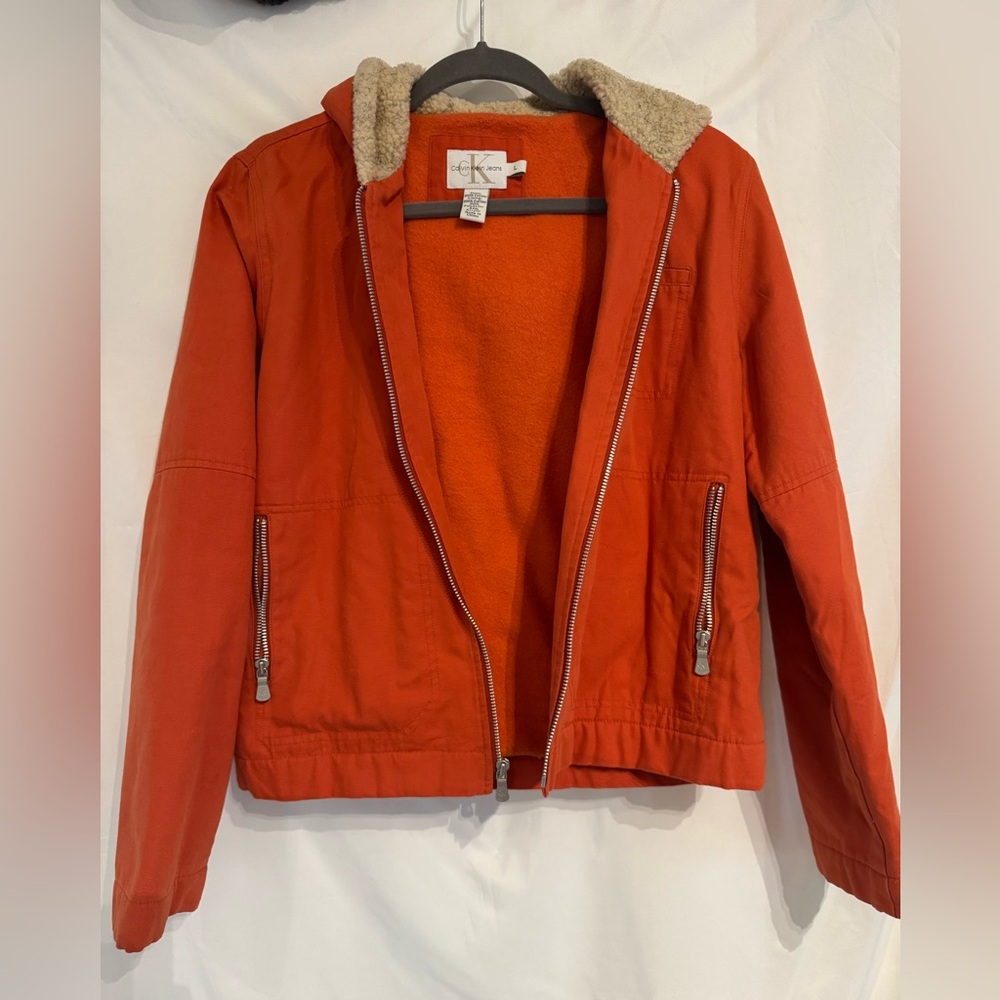 Vintage Calvin Klein Jeans Vibrant Orange Hooded Cropped Jacket